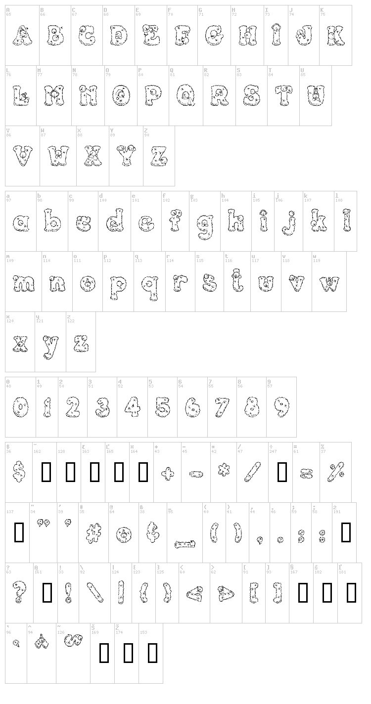 PC Snowballs font map